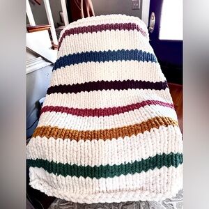 Striped Hand Knit Blanket